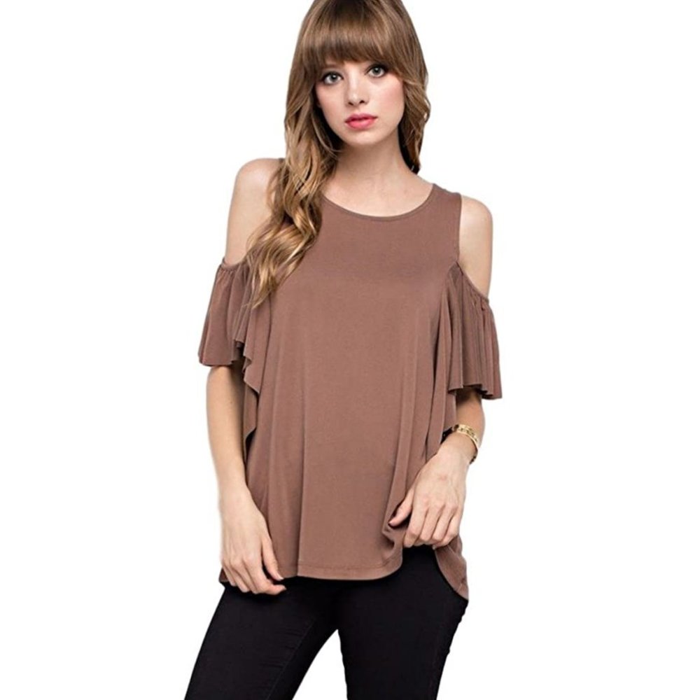 Mittoshop Cold Shoulder Top with Flutter Sleeves
